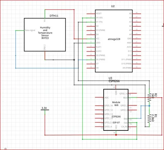 DHT11 and ESP8266 circuit connection to Atmega328P-PU
