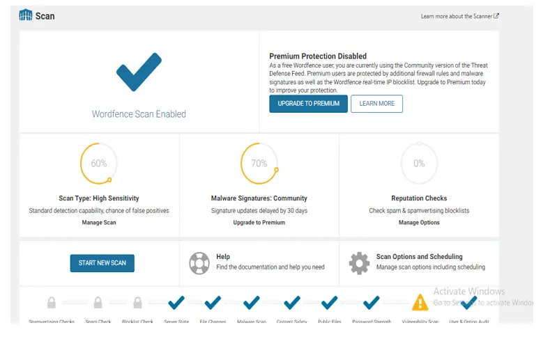 Scanning website for malware using Wordfence