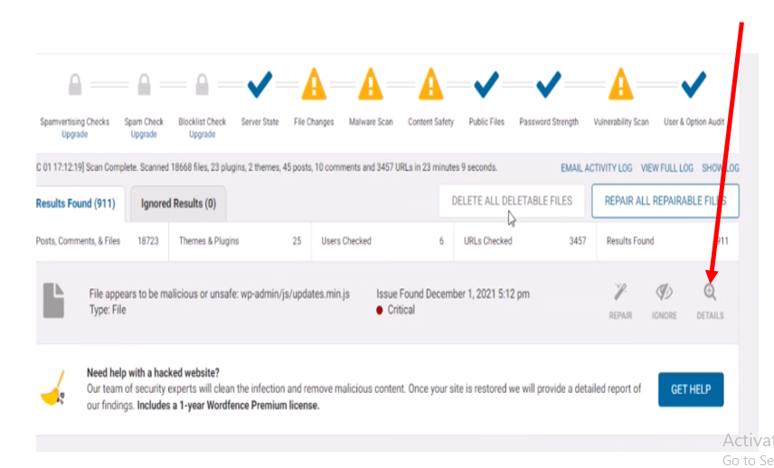 View details of each malicious file