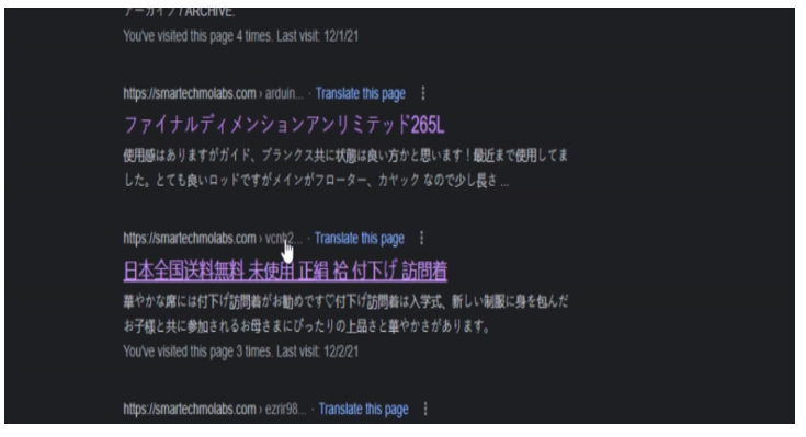 Japanese Keyword Hack results on Google