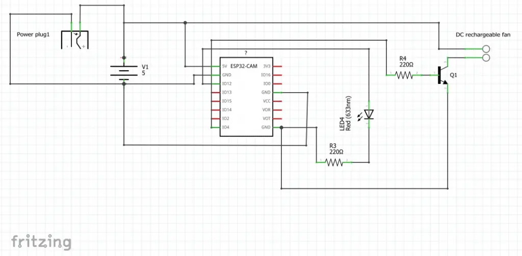 The circuit diagram of Arduino Home Automation using ESP32 Cam