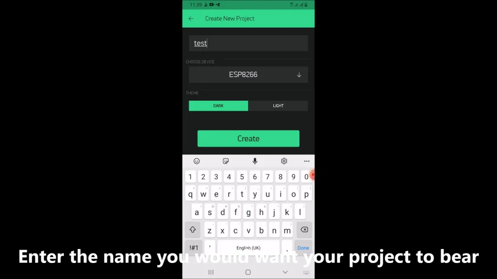 Create a name for the Blynk project