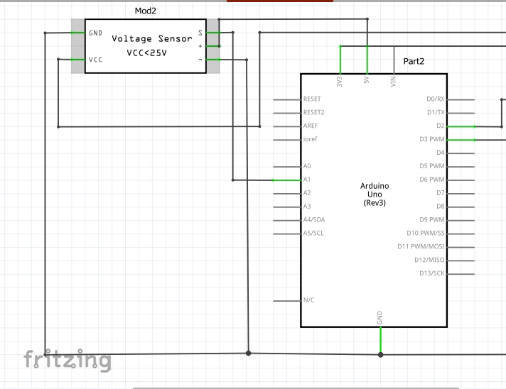 Arduino connected to the voltage sensor module