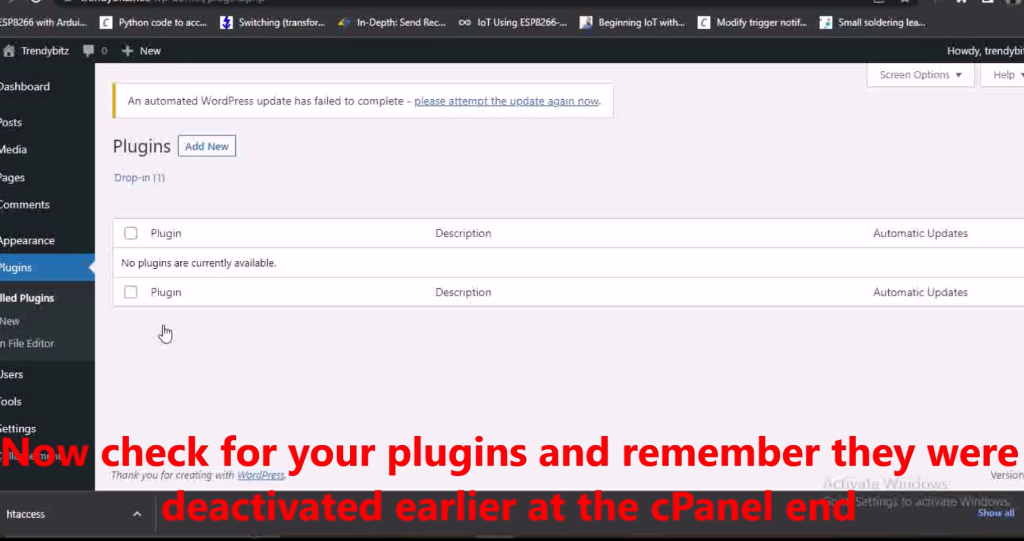 deleting plugins via cPanel