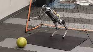 A robotic goalkeeper with four legs that uses reinforcement learnin