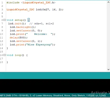 The Arduino snapshot for the LCD