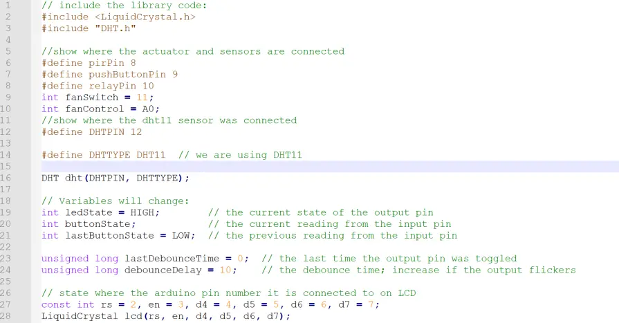 Temperature control fan simulation: Arduino code