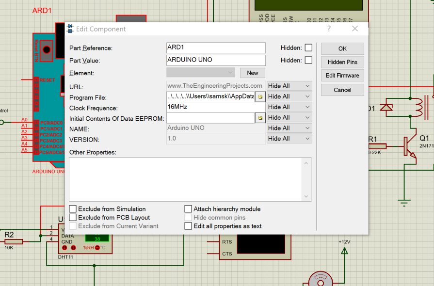 Pasting Arduino HEX code into the Arduino Uno Proteus IDE