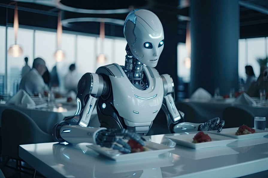 Humanoid Robot Servers: Robot serving customers in a restaurant