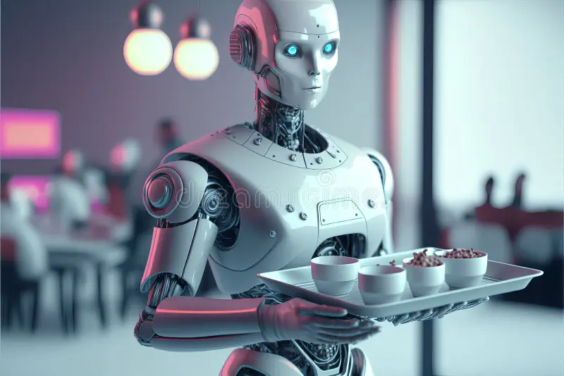 Humanoid Robot Servers: Robot serving customers in a restaurant