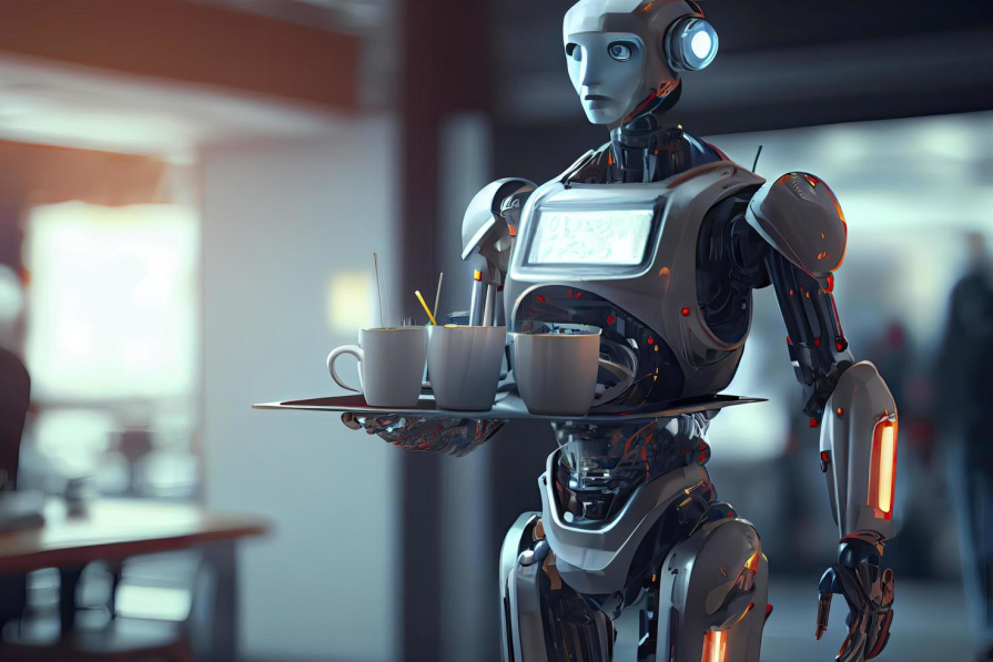 Humanoid Robot Servers: Robot serving customers in a restaurant
