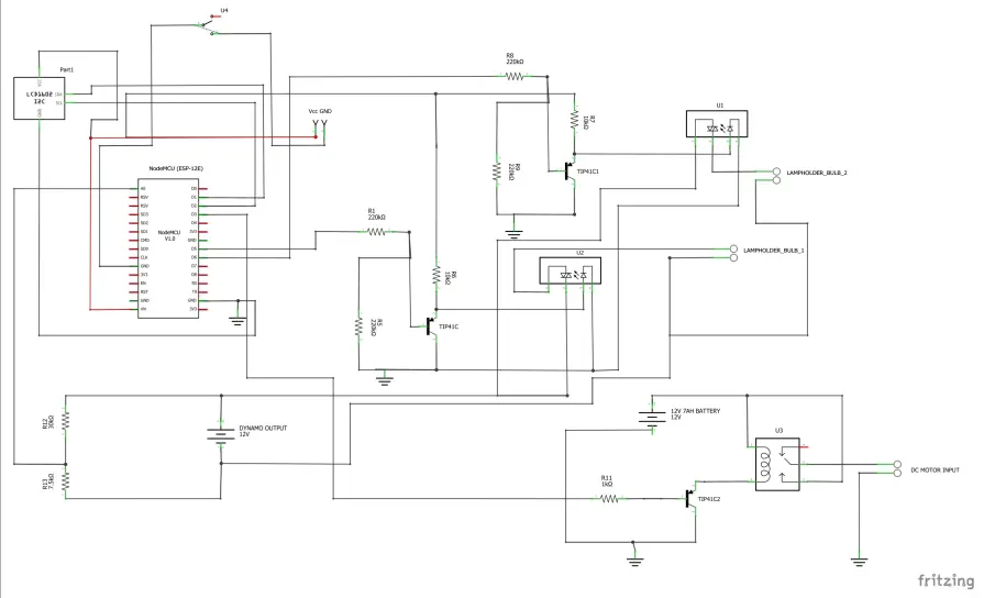 Schematic diagram for IoT Solar based feulless generator project