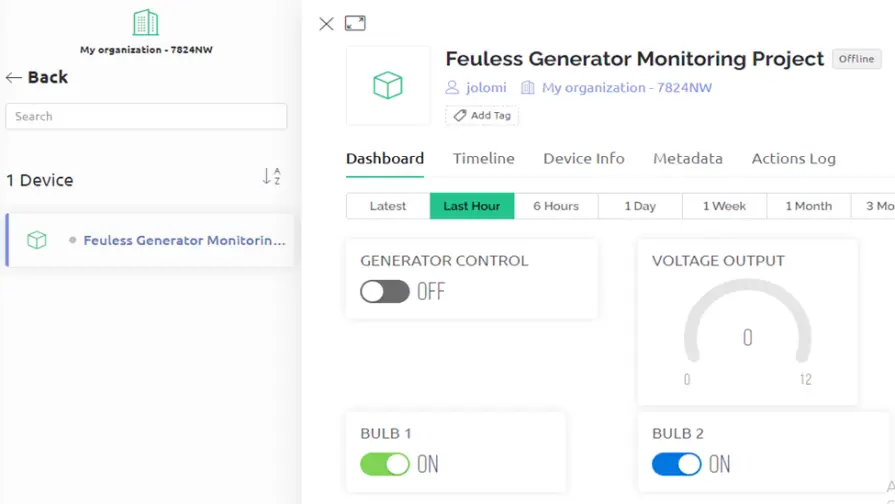 Blynk Dashboard for IoT Solar Based Feulless Generator