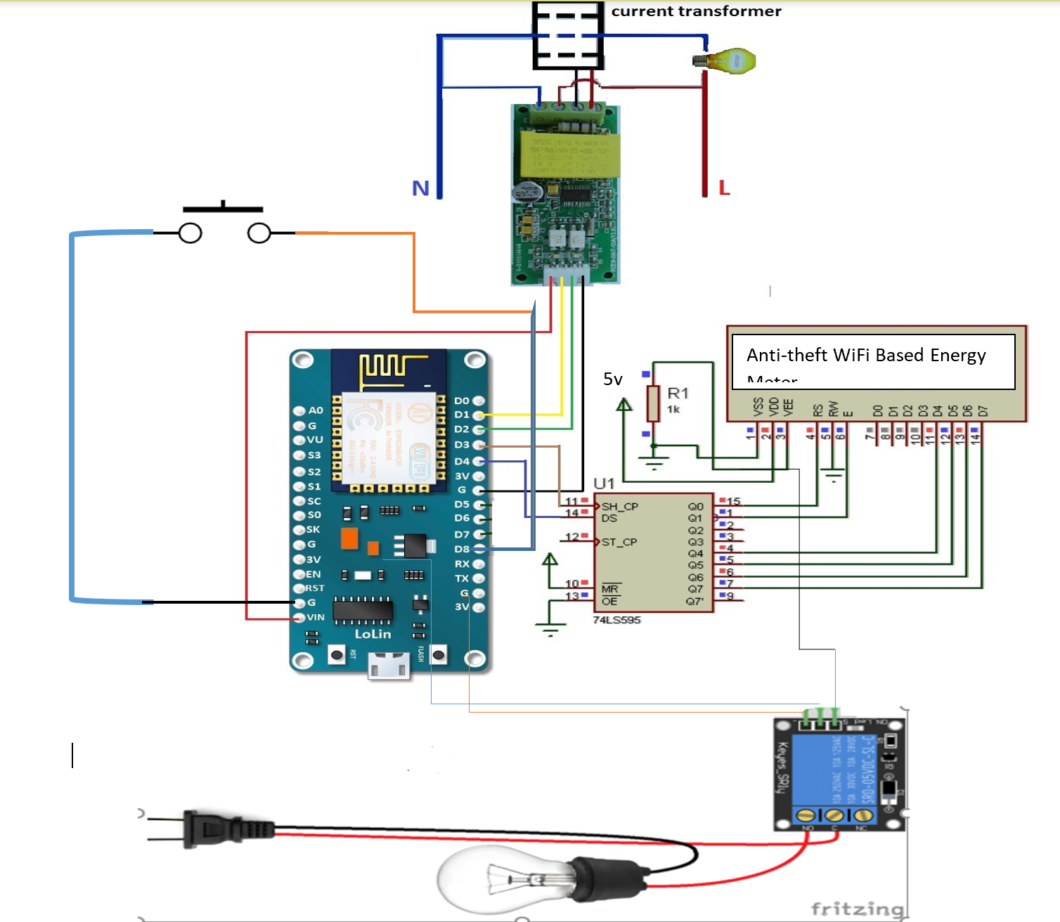 Circuit diagram for IoT tamper-proof energy meter