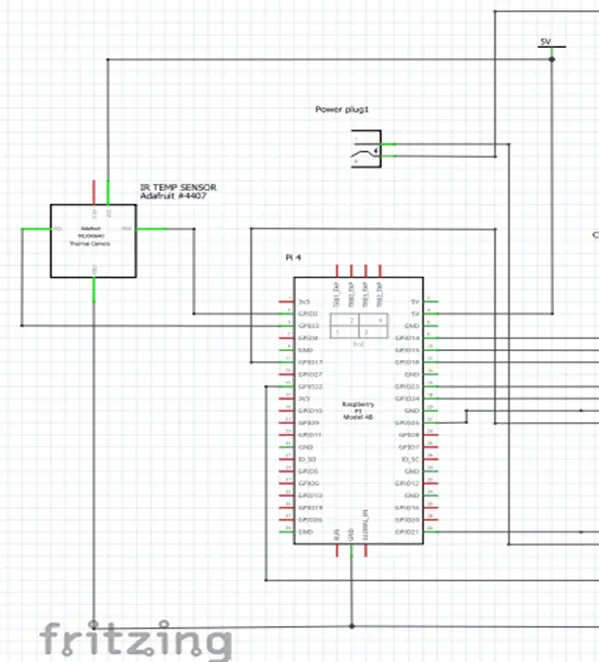 Circuit diagramof Raspberry Pi Face Mask Recognition Temperature COVID-19 Project
