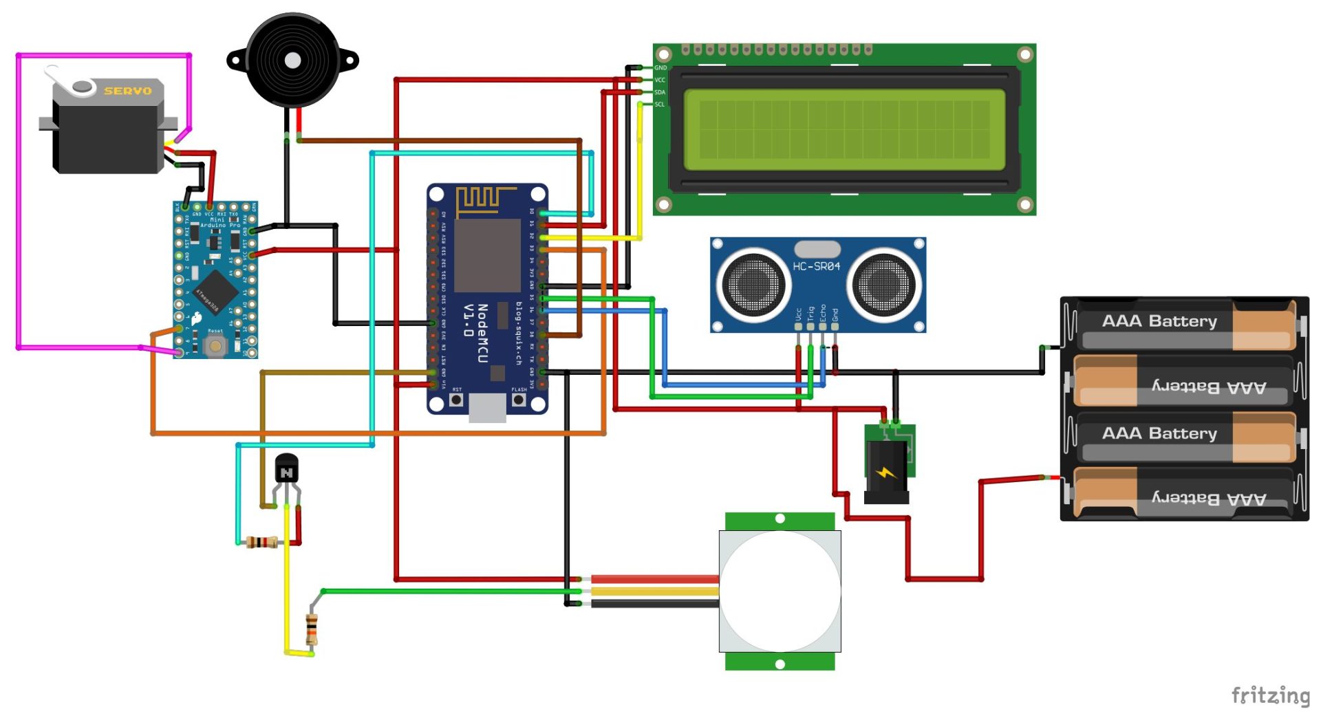 circuit diagram for IoT smart trash bin project