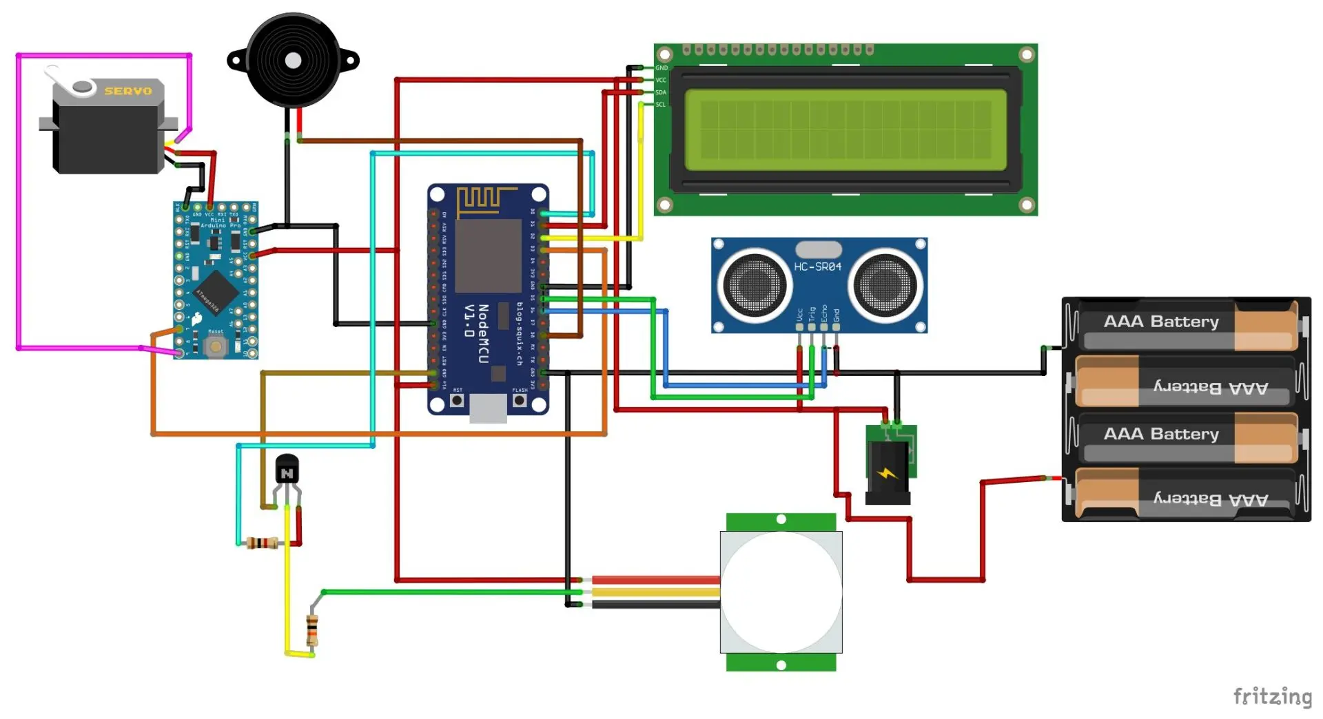 circuit diagram for IoT smart trash bin project