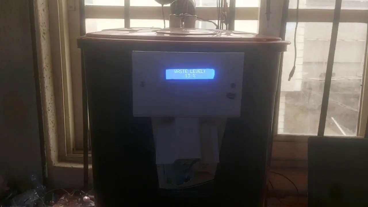 IoT smart trash bin showing the waste level in it