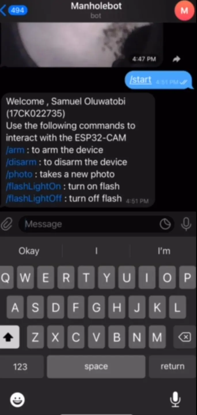manhole lid detection with surveillance camera Telegram bot