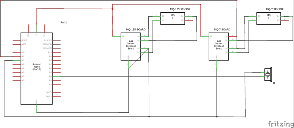 circuit diagram of Gas Leak Detector with Arduino and Blynk IoT Project