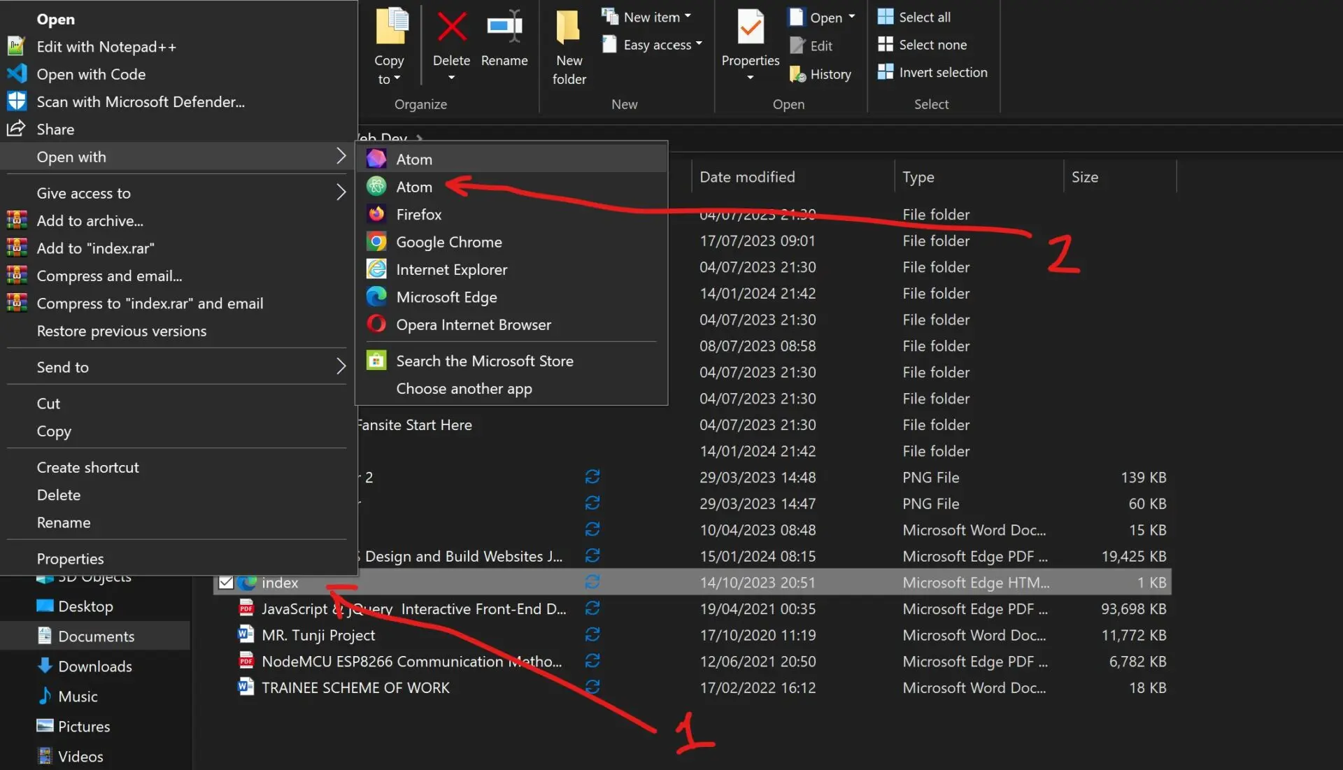 opening a file with Atom editor.