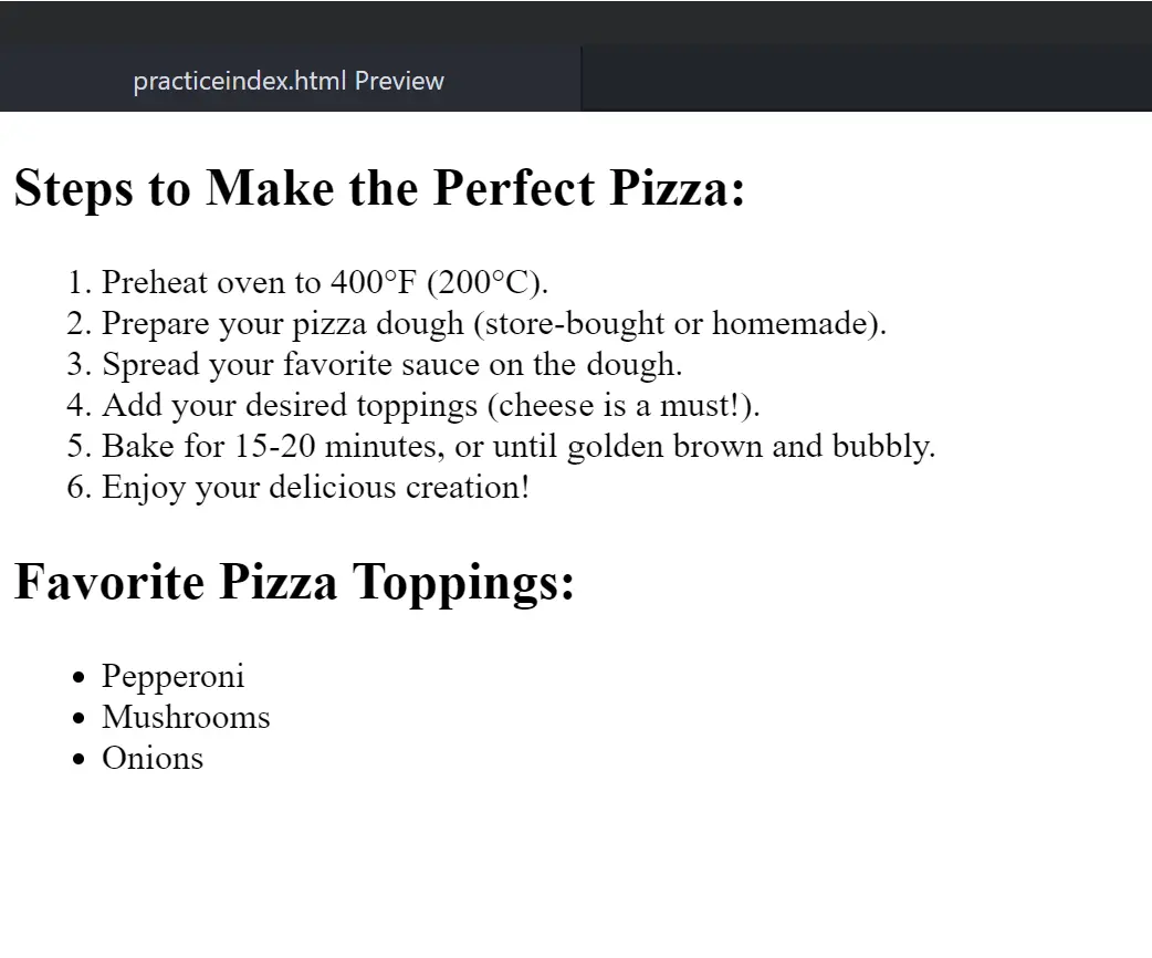 AN example of an HTML List