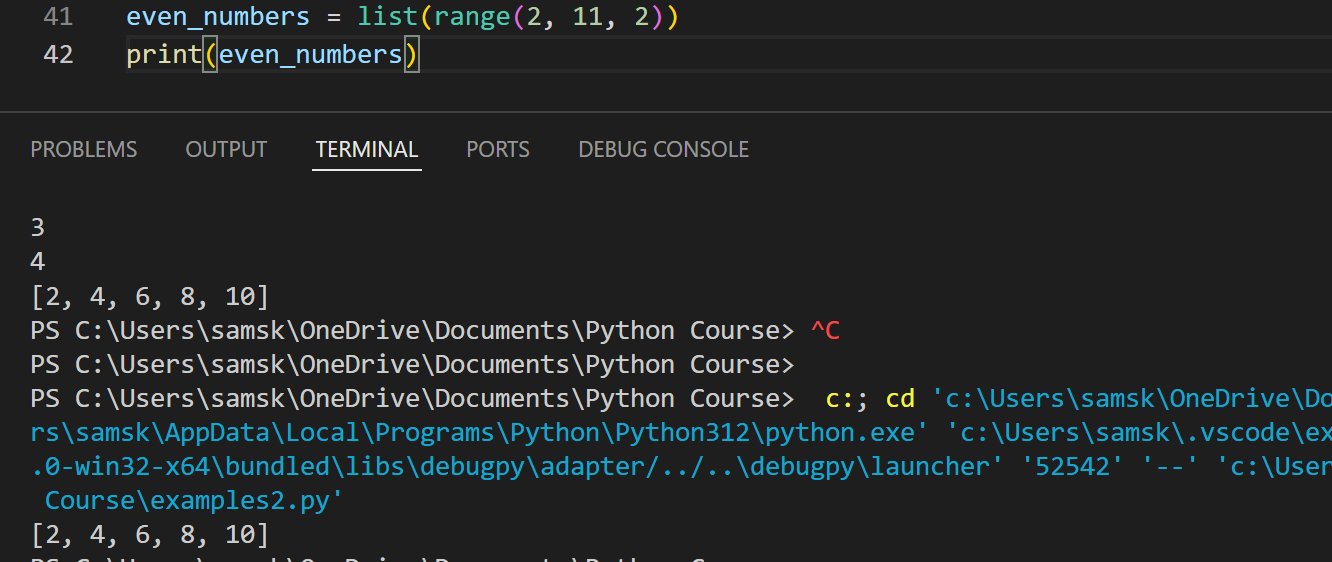 using the range() function to create a number list in python