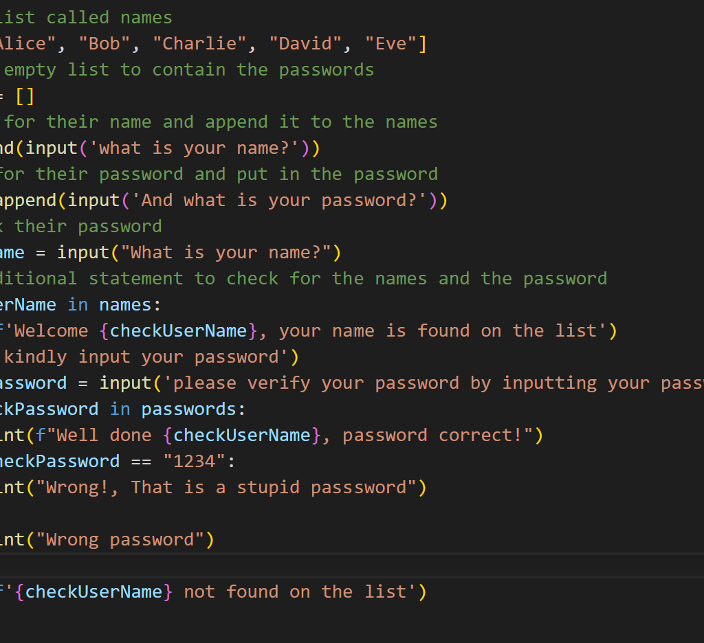 The program code snippet