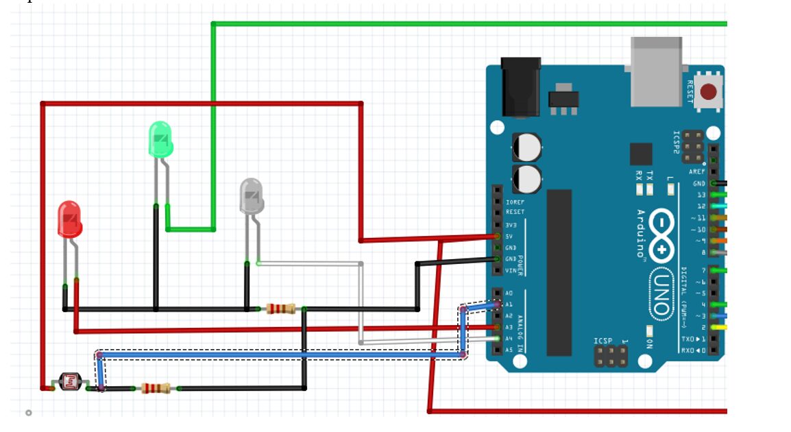 Circuit diagram showing the red LED, NI-LED, IR_LED and green LED with photocell