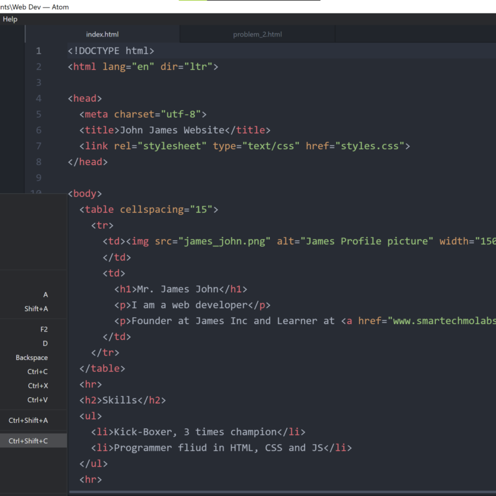 how to debug your code: html code snippet