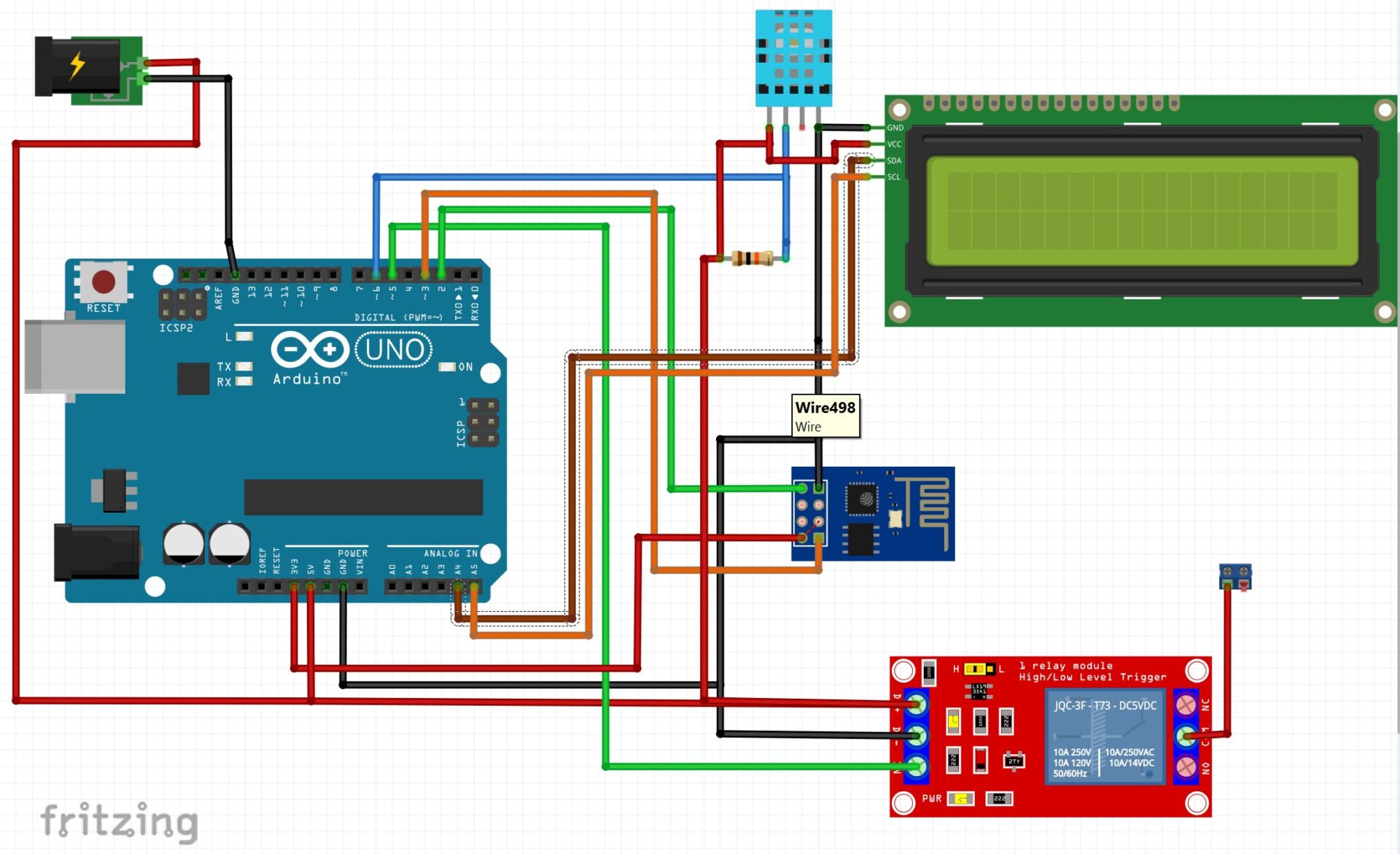 The Schematic Diagram for  the IoT Based Temperature Control Poultry Farm Arduino Project