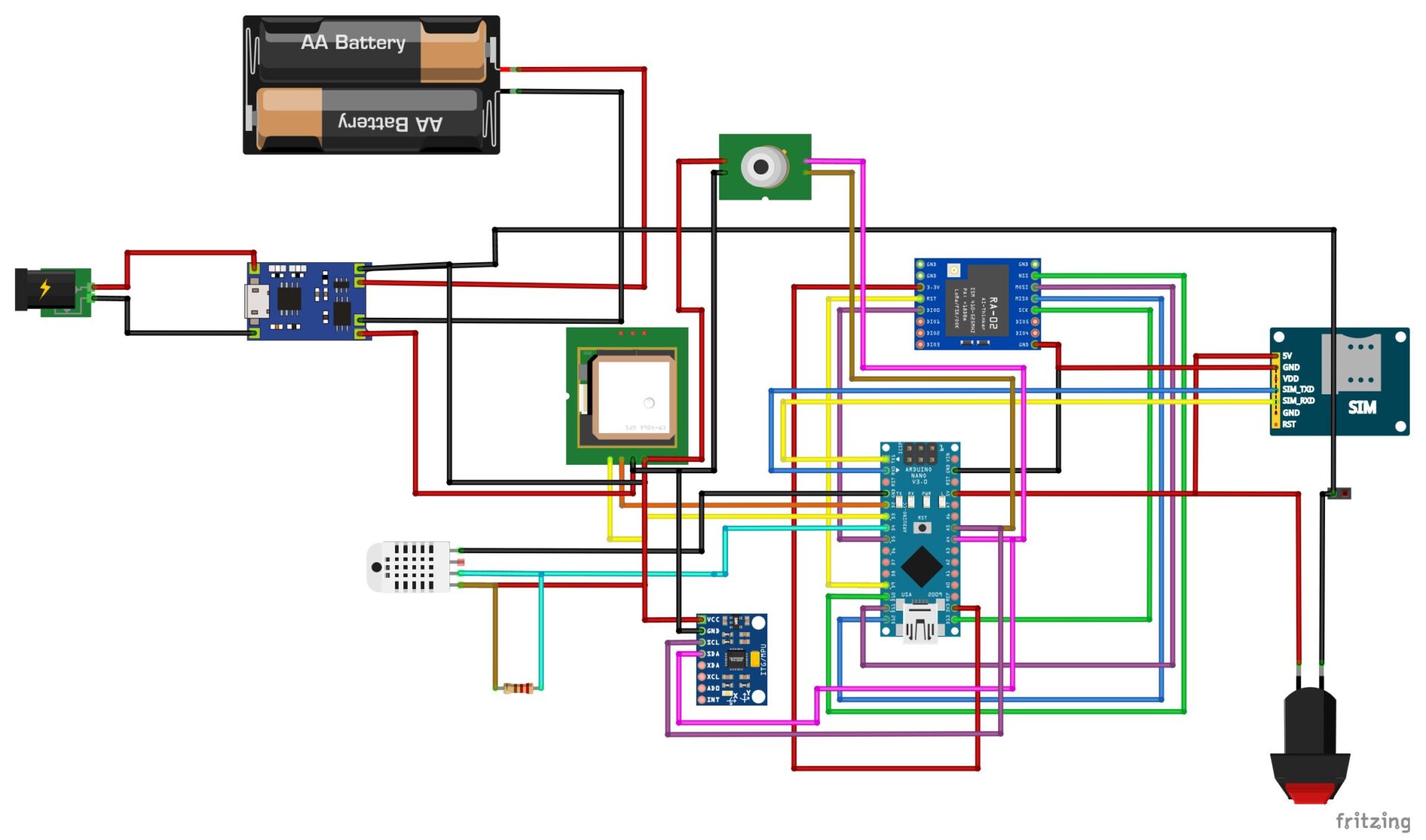 Schematic diagram of Smart livestock tracker project design, the transmitter side