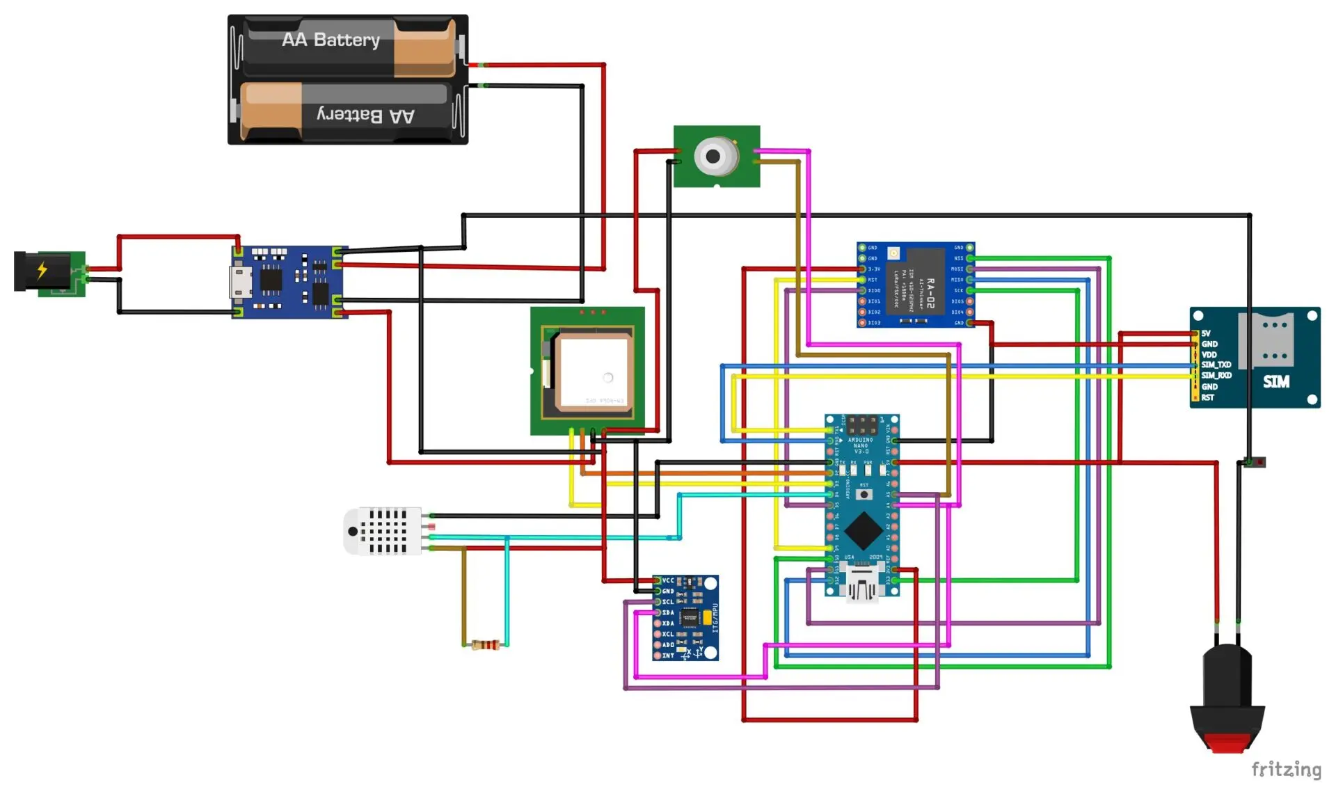 Schematic diagram of Smart livestock tracker project design, the transmitter side
