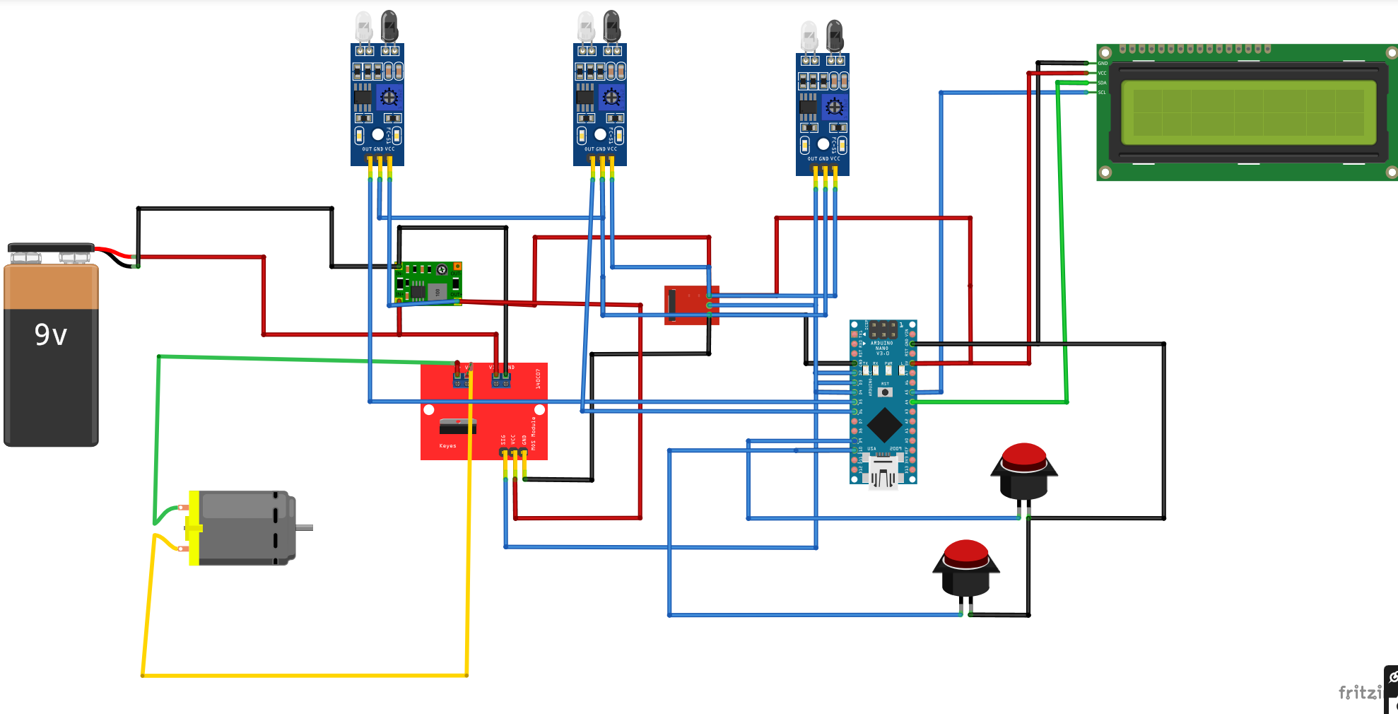 The circuit diagram of the Arduino over-speeding limit project design