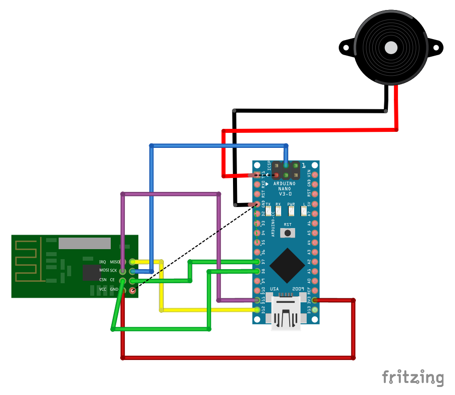 The schematic diagram of the payload module side of the Data Logger Using NRF24L01 with Arduino