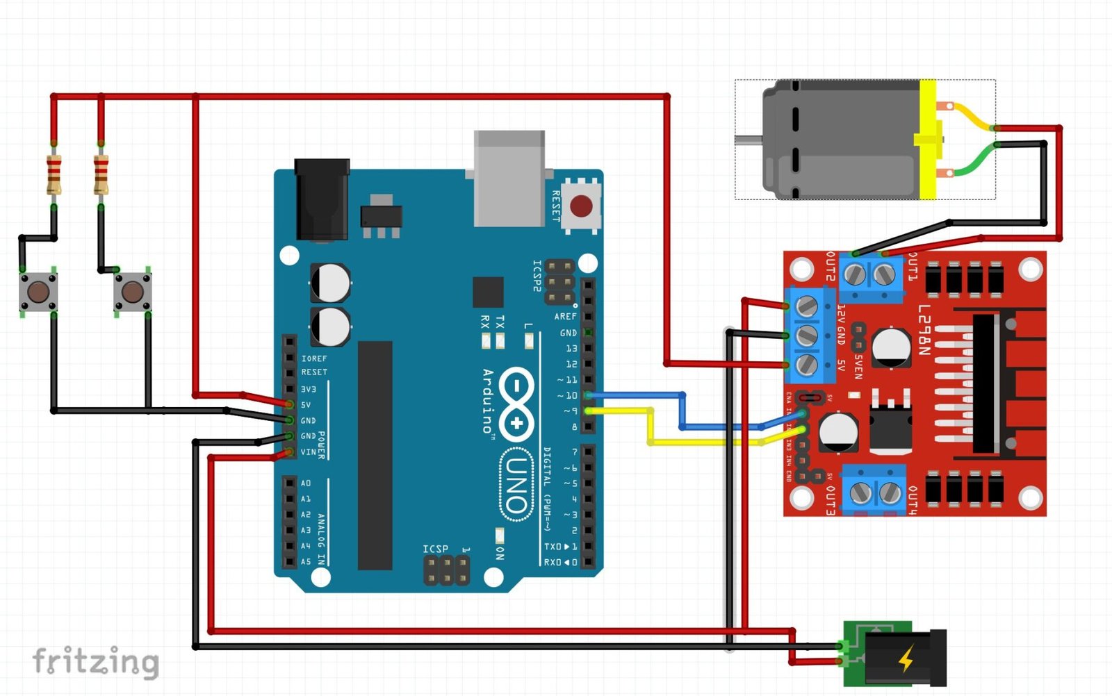 Circuit diagram for the motorized curtain control using Arduino and pushbutton