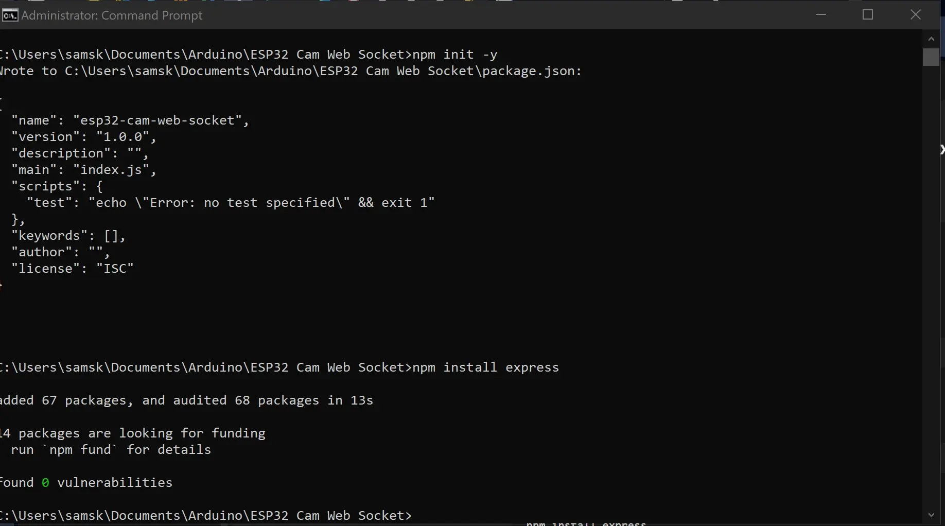 installing express on the ESP32 cam folder