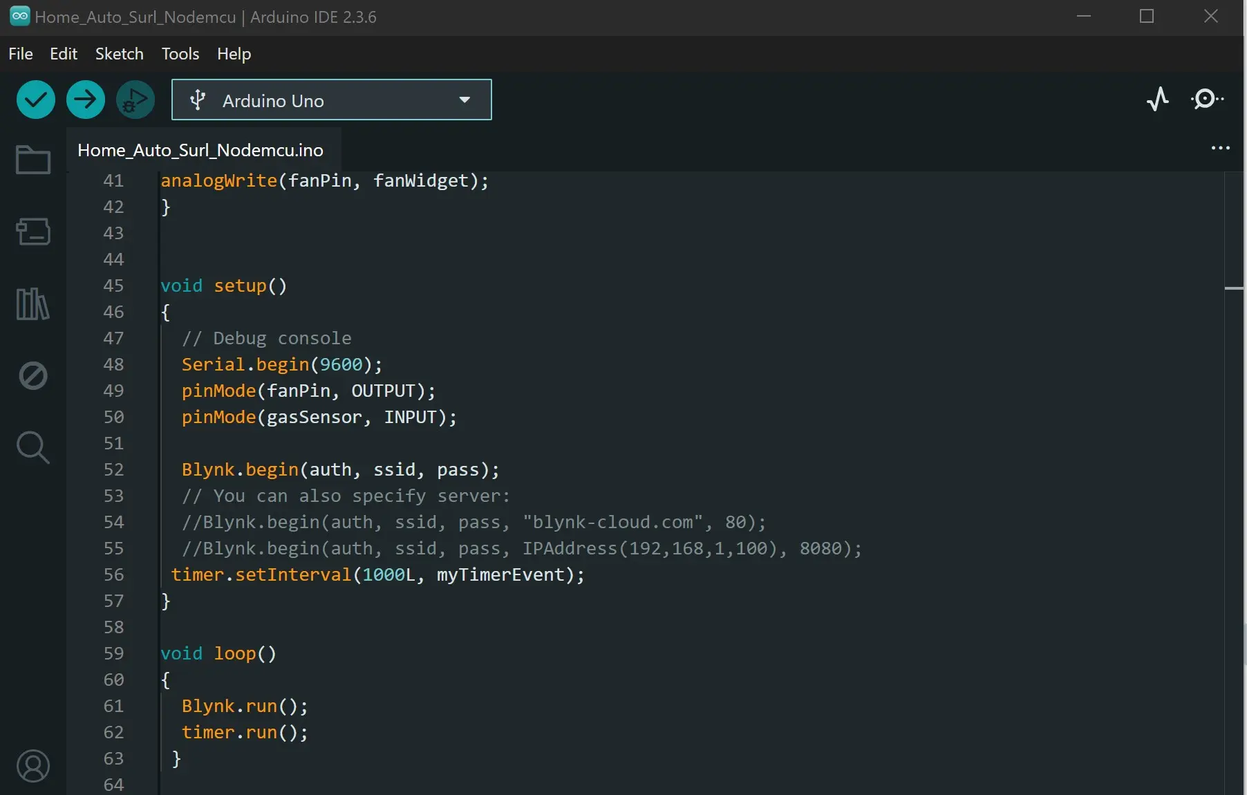 IoT Home Automation: The Arduino code setup function