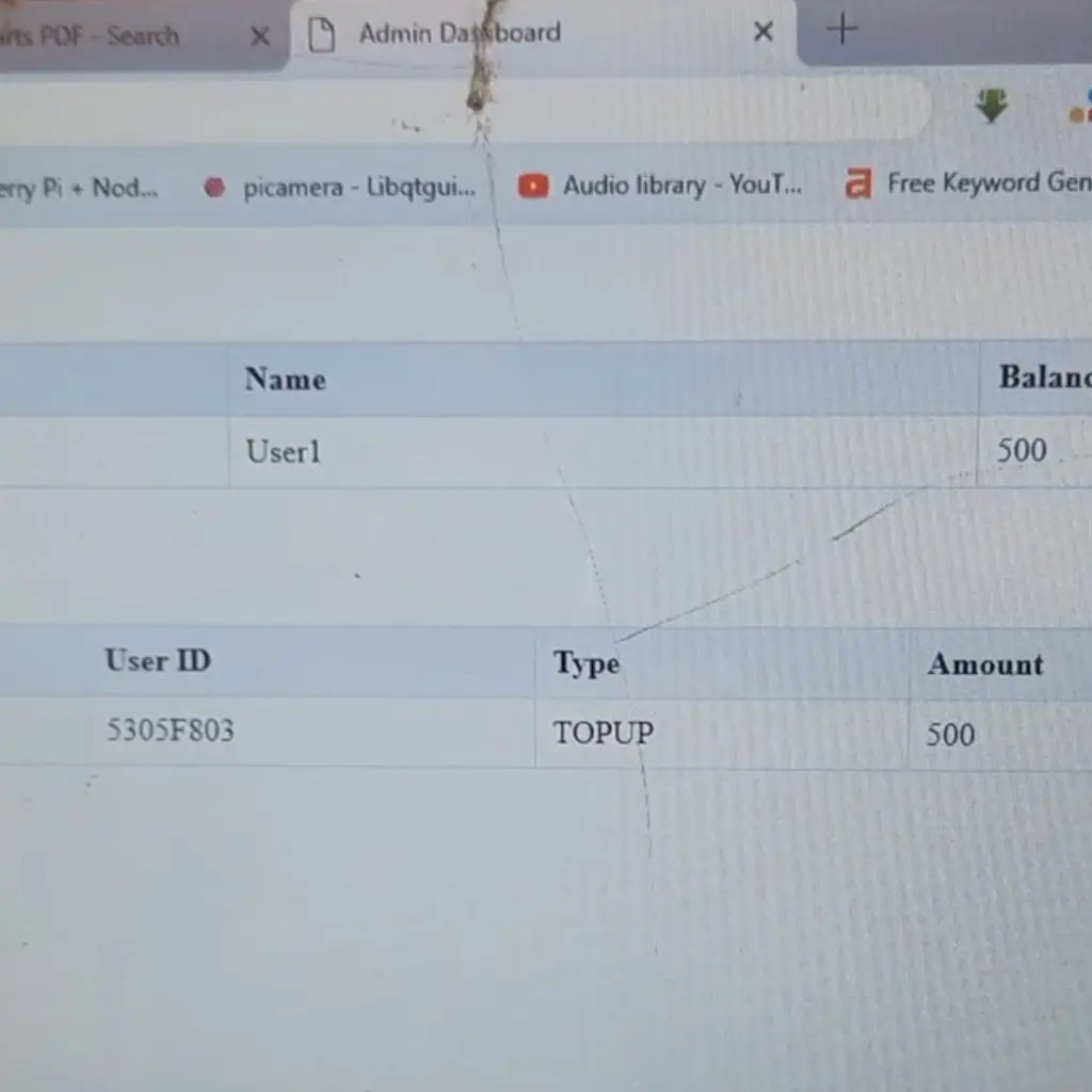 RFID cashless payment system dashboard